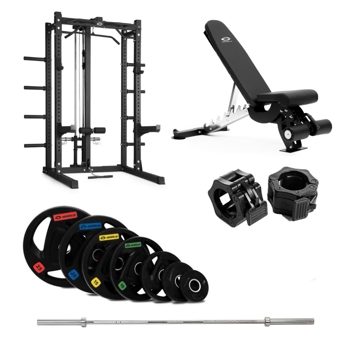 Hr 500 Half Rack Olympic Med Bænk Og Nedtræk 150 Kg