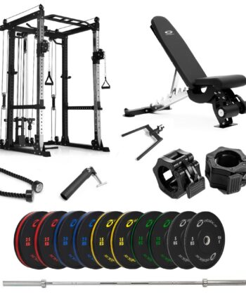 Power Rack Med Farvede Bumper Og Bænk   170 Kg