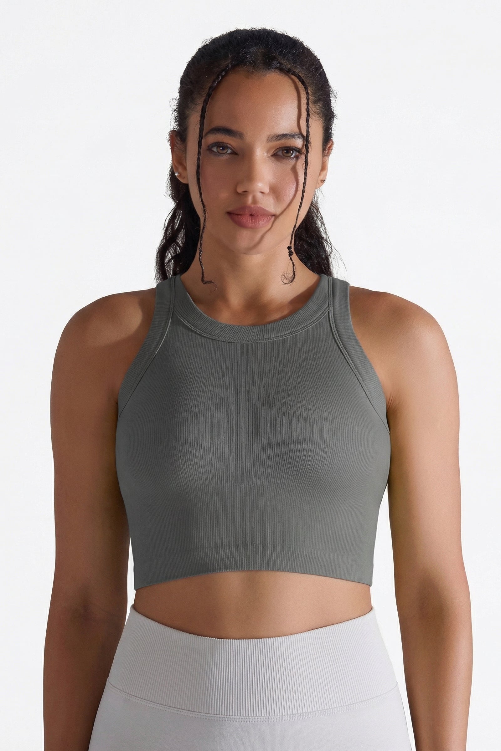 Crop Top Rund-hals   Med Indbygget Bh Darkgrey  -small-small   Darkgrey