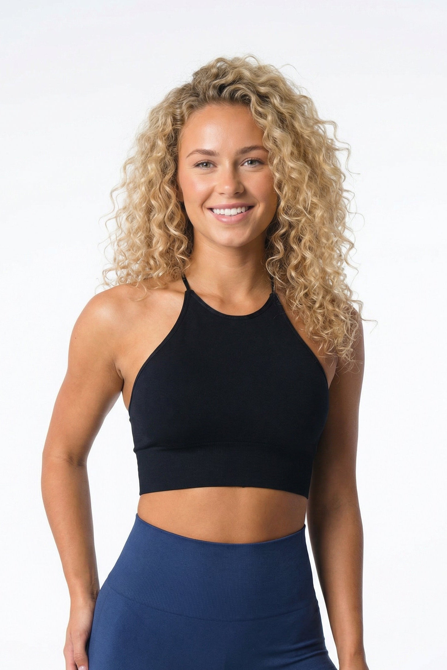 Eclipse Crossback Top  High Neck   Seamless  Black Small   Black