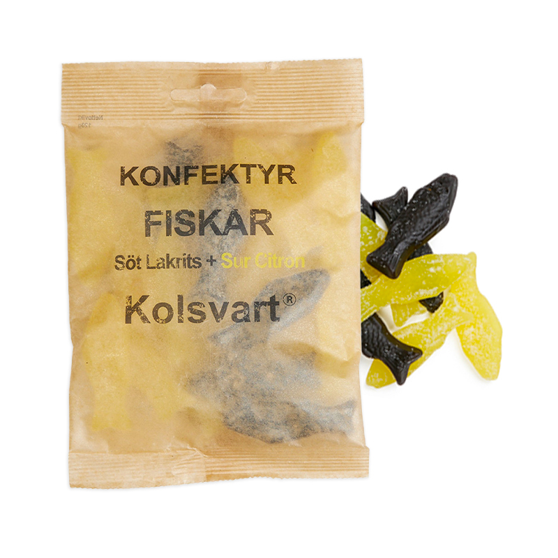Kolsvart Sur Citron Vingummi Sød Lakridsfisk