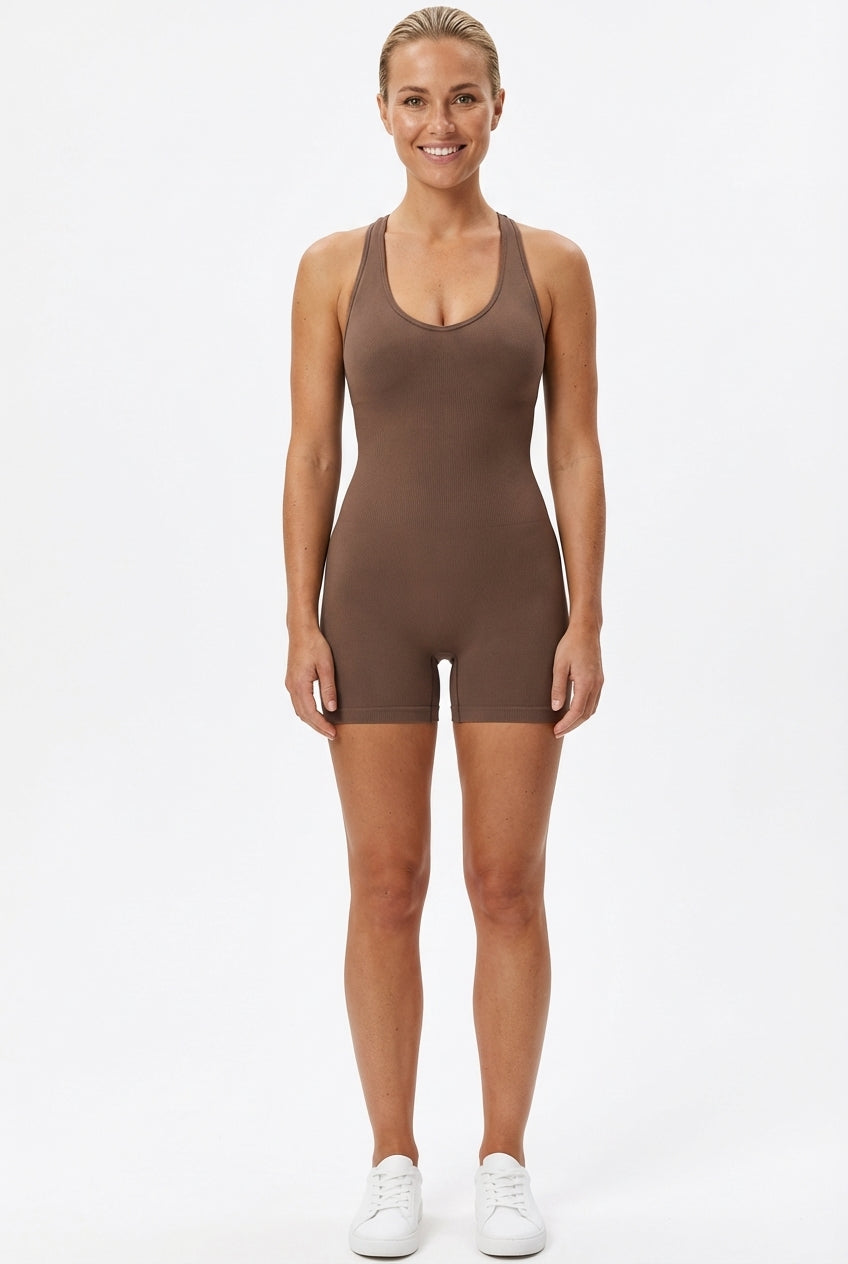 Liv Jumpsuit Seamless Ribbed Brown Small Brown
